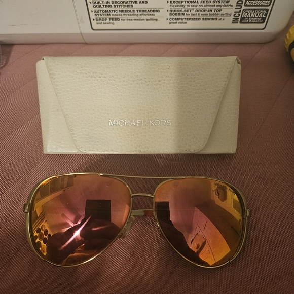 Michael Kors Gold Aviator Sunglasses with Pink Lenses - Picture 2 of 3